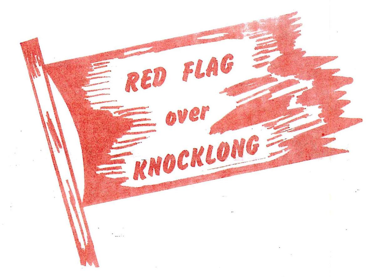 An illustration of a red flag with the text "Red Flag over Knocklong" written on it