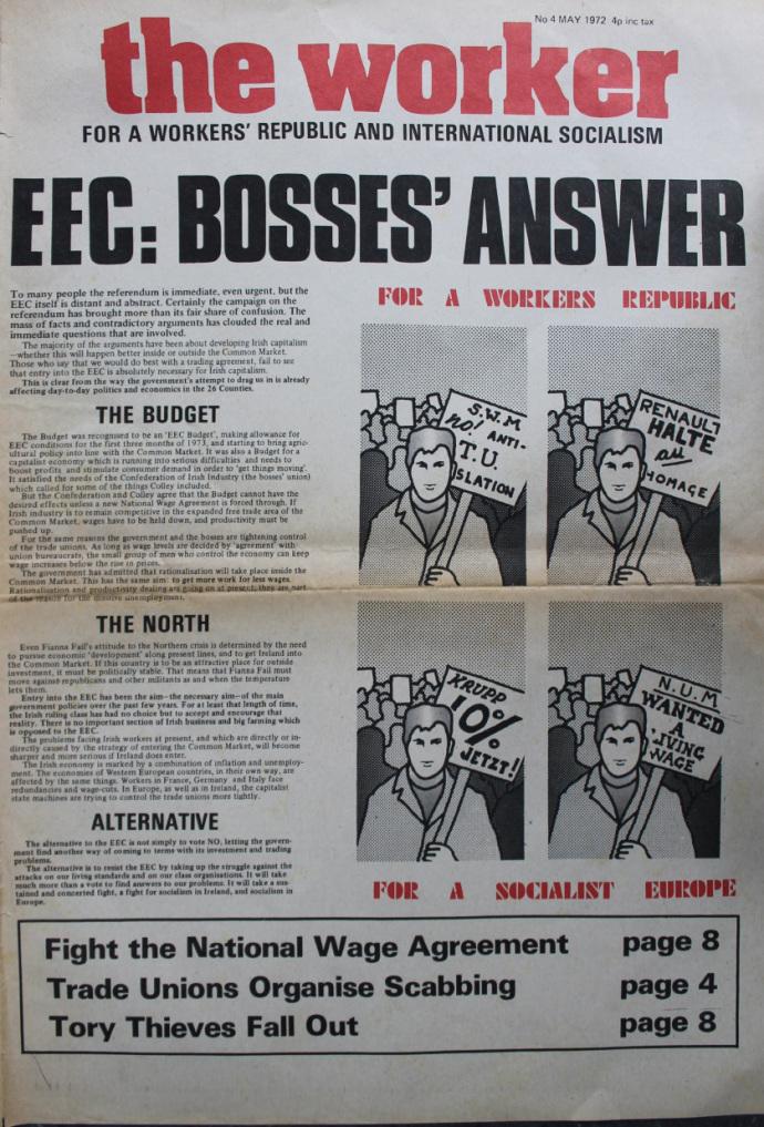 An issue of The Worker with the headline reading, EEC: Bosses' Answer