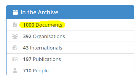 A screenshot of part of the Irish Left Archive home page indicating there are 1000 documents now included.