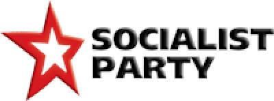 A logo of a red, five-pointed star with the words Socialist Party beside it in black text.