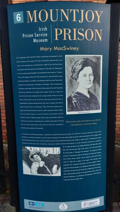 Display board at Mountjoy Prison, Dublin with information on Mary MacSwiney's hunger strikes in Civil War