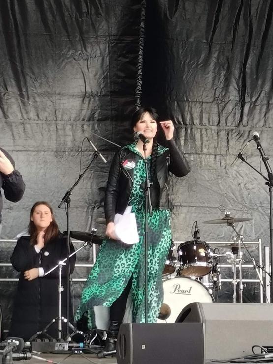 Me on Stage Ireland for All solidarity March Dublin.